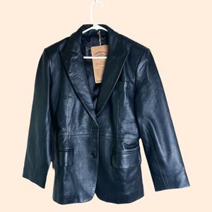 NEW LeatherCult Black Leather Blazer